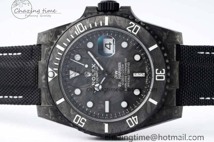 Good Copy Rolex Watches DIW Black Edition Carbon Black Strap AllSeason Nylon VSF 1:1 White VS Dial Best 2165 on Submariner 0121